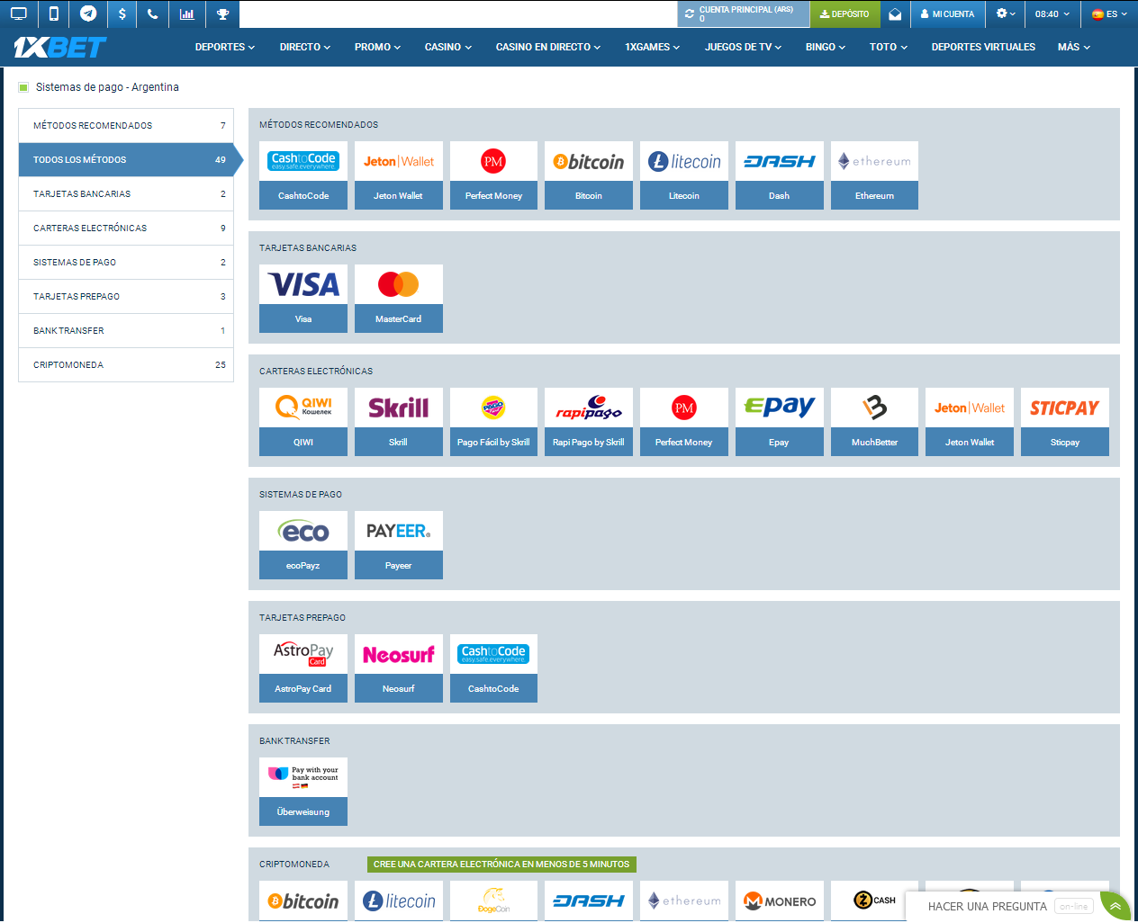 Opción de pago para Argentina