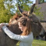 Young Woman Complicity Donkey Colt Girl Hug